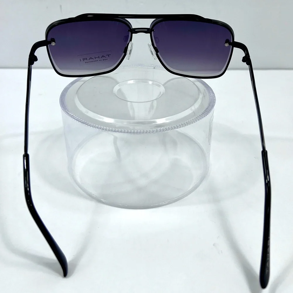 ⭐️TAHARI💯MENS MATT BLACK METAL SUNGLASSES, UNIQUE LENSES & FADING PURPLE COLOR